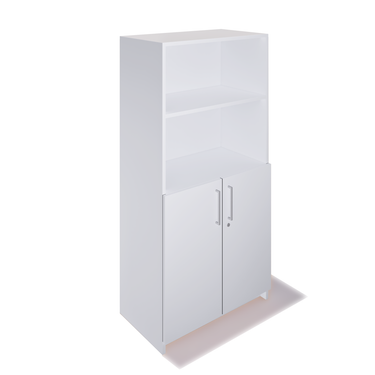 Kombischrank DUO abschließbar, 80 × 44 × 164 cm, unten 2 Ordnerhöhen hinter Türen, oben 2 offen, Platte Weiß, Korpus Weiß