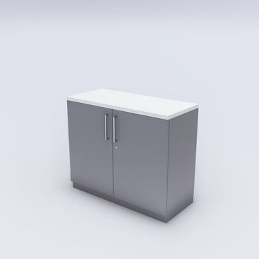 Sideboard COMBO 2 OH abschließbar, 80 × 44 × 84 cm, Platte Weiß, Korpus Grau