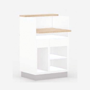 Empfangstheke gerade, Bedienerseite mit offenen Fächern und Schublade, Basic 70 cm — mann Objecta